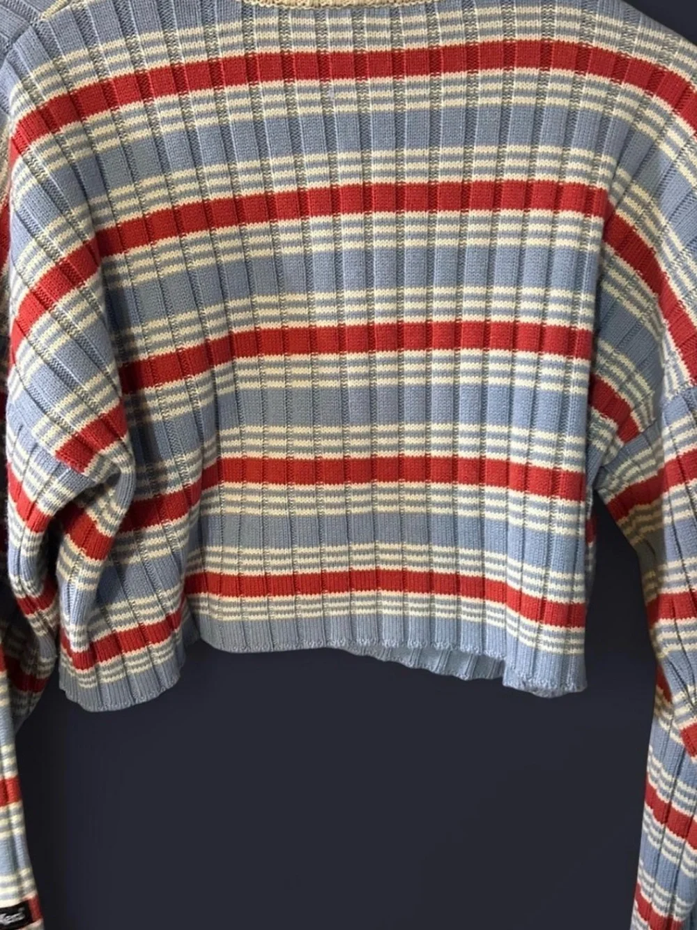 Kickers Retro Cropped Women's V-Neck Striped Knit Sweater